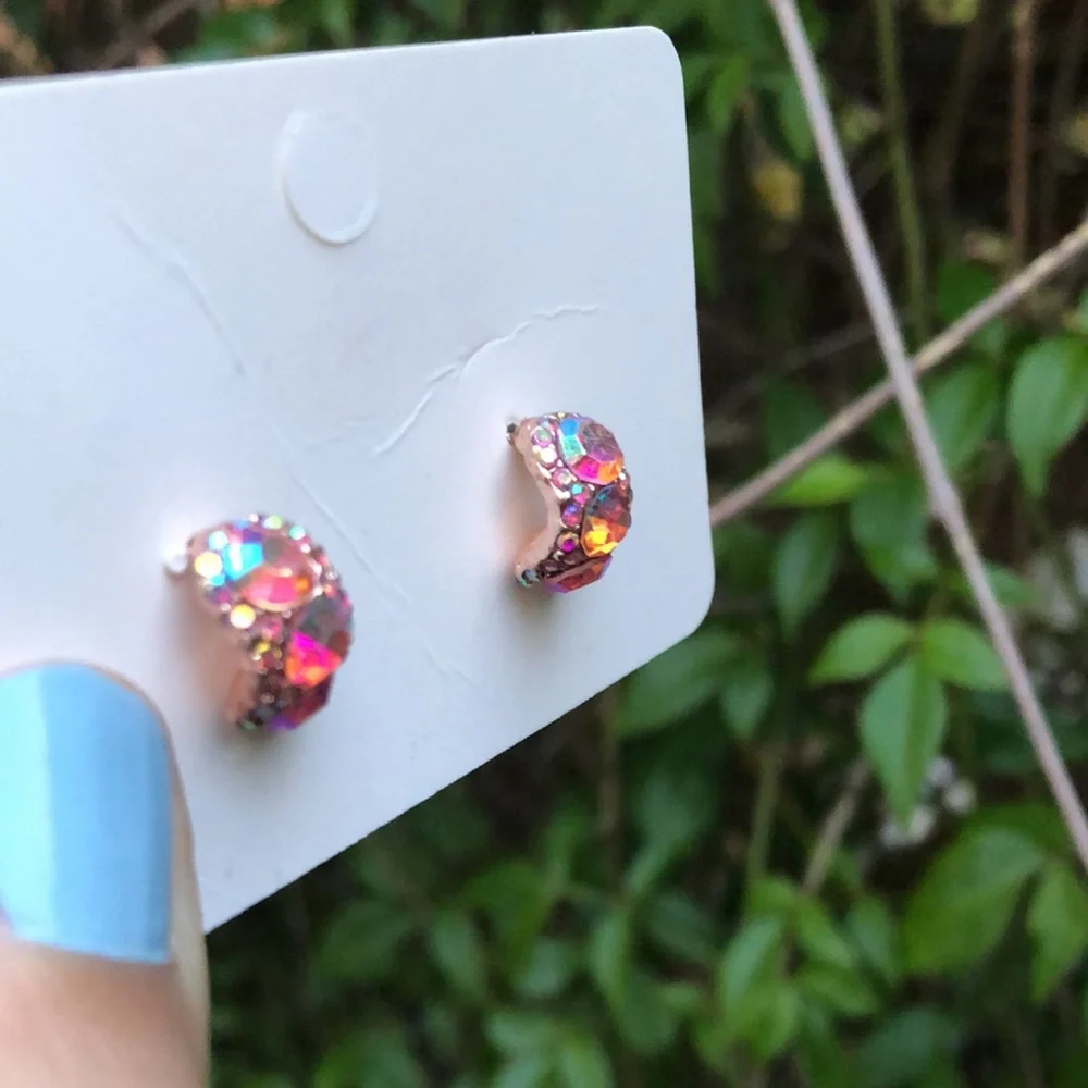 Iridescent Rose Pink Sparkly Crystal Earrings